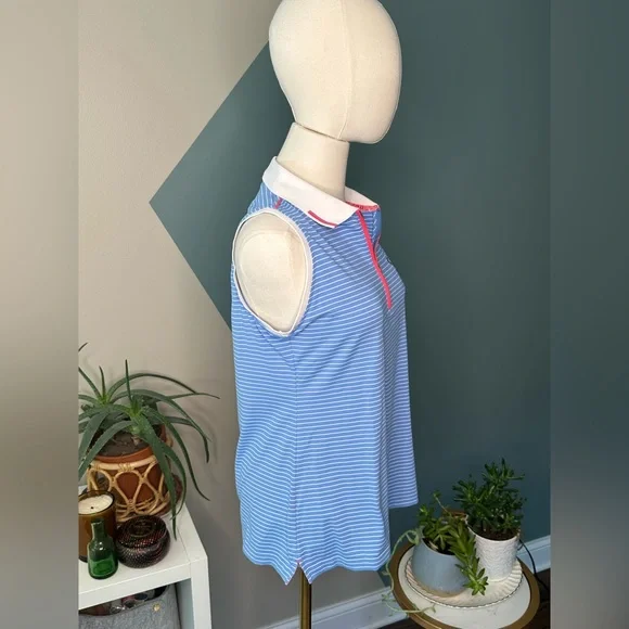 Peter Millar Women’s Sleeveless Golf Polo Shirt S Blue White Stripe UPF 50+ - Picture 4 of 14